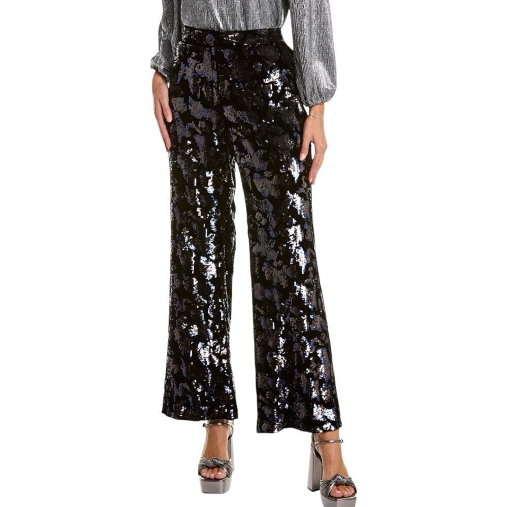 NWT Lafayette 148 Women’s Embellished Gates Bootcut Sequins Black Pants Size 14